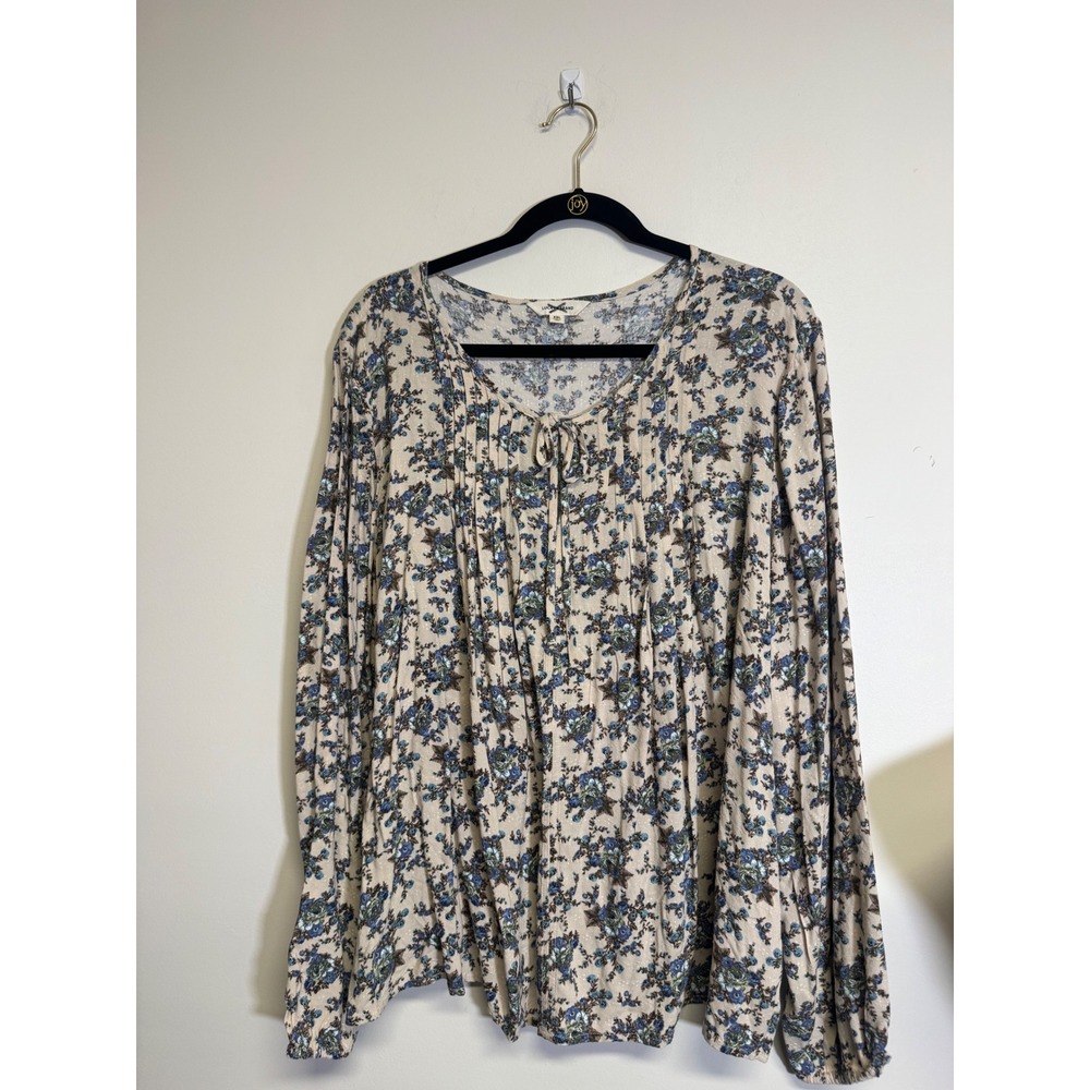 Lucky Brand Women's Tan and Blue Floral Long Sleeve Blouse Size XXL - Picture 3 of 6